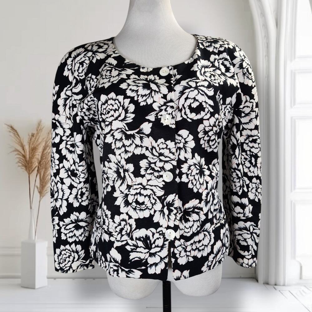 Vintage 80s Genny Floral Jacket Versace Era Collarless Designer 14